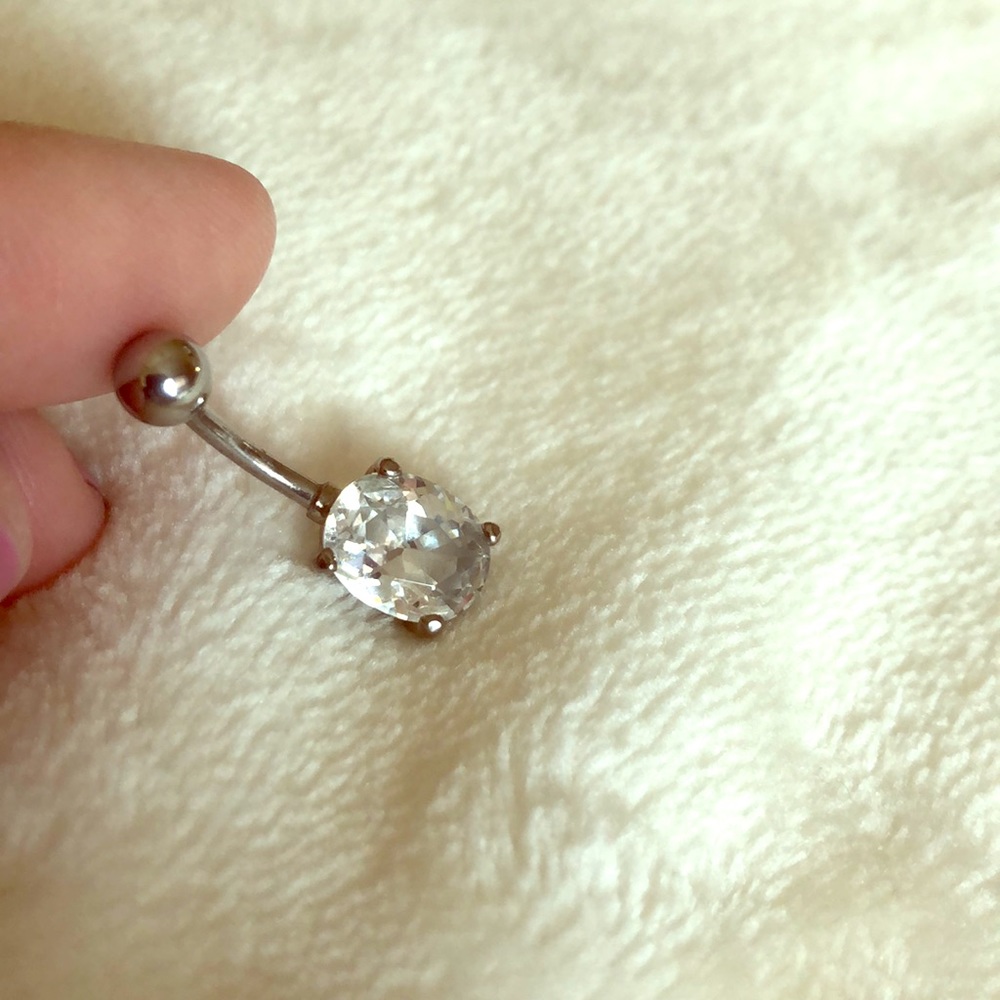 Sparkly diamond silver belly button ring